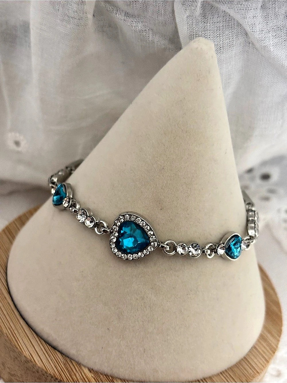 Silver & Blue Heart Bracelet
